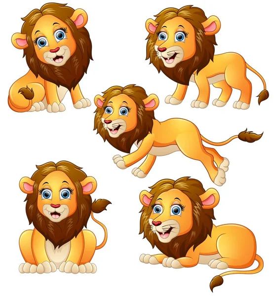 ライオン漫画セットのコレクション — ストックベクタ