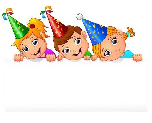 孩子们庆祝生日党与持有空白符号 — 图库矢量图片