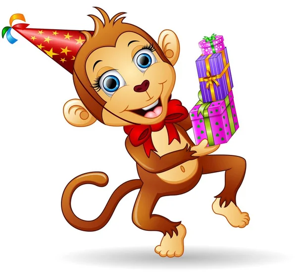 Gelukkig aap cartoon vieren verjaardag — Stockvector