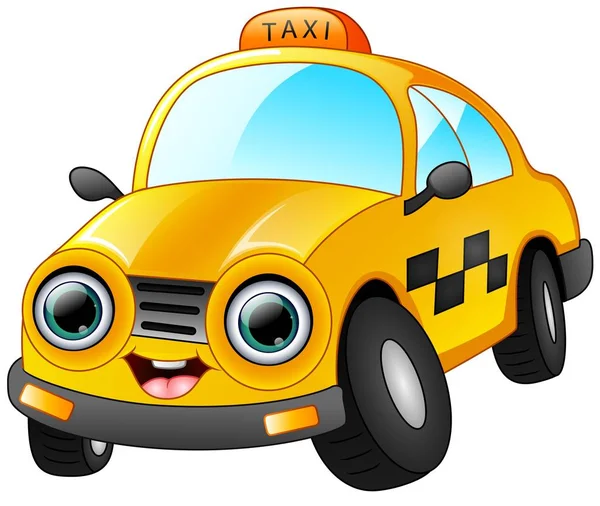Felice taxi cartone animato isolato su sfondo bianco — Vettoriale Stock