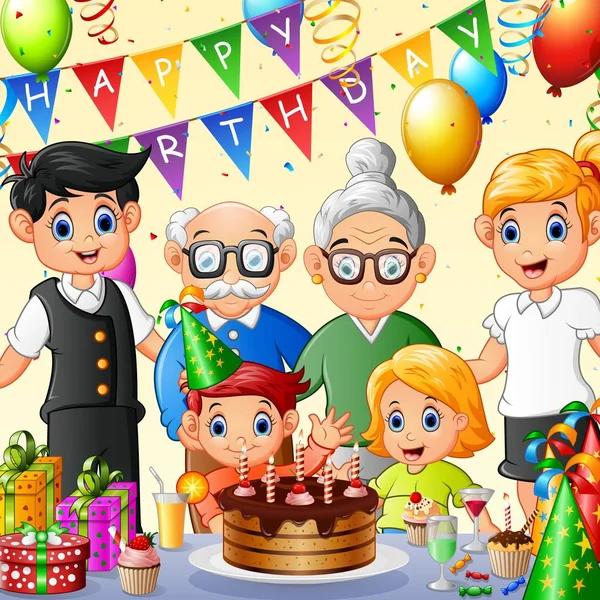 Feliz família comemorando aniversário — Vetor de Stock