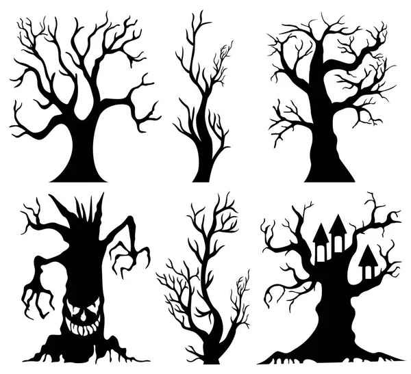 Conjunto de espeluznante árbol de Halloween de dibujos animados — Vector de stock