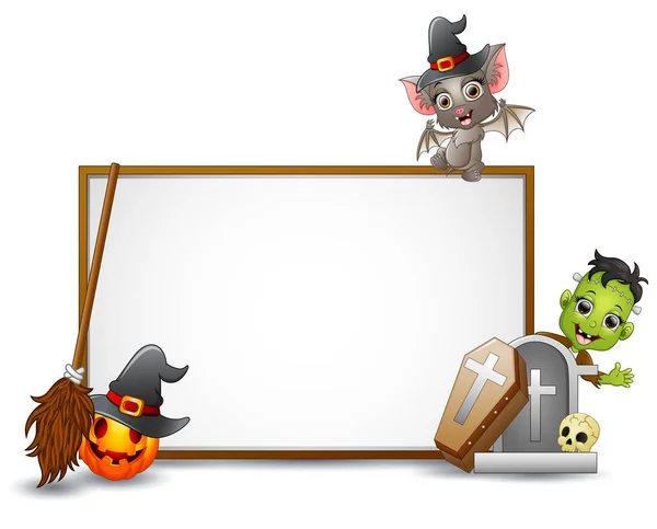 Halloween znak z bat, Frankenstein i dyni — Wektor stockowy