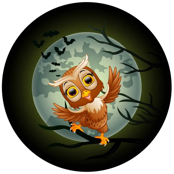 Happy owl tecknad stående på grenen — Stock vektor