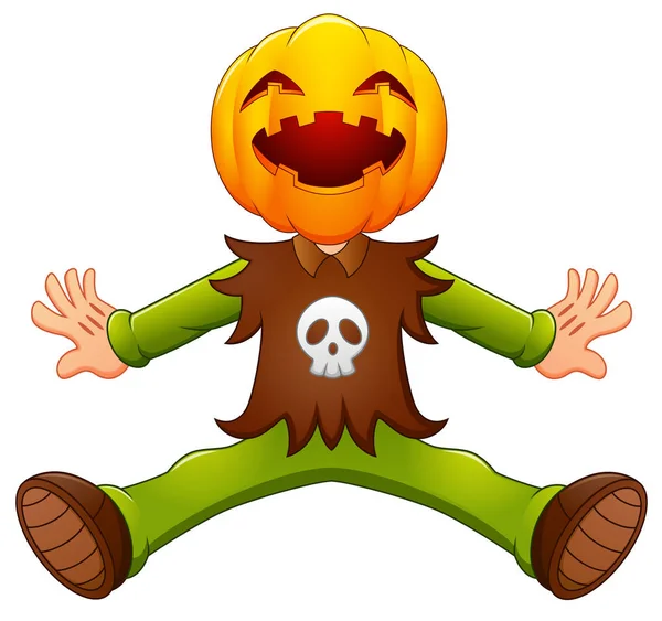 Happy kid wearing pumpkin mask — Stock Vector