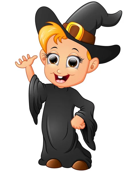 Happy little witch presenting — Stock Vector
