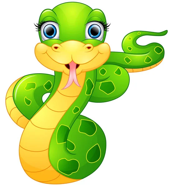 Dibujos animados serpiente verde feliz — Vector de stock