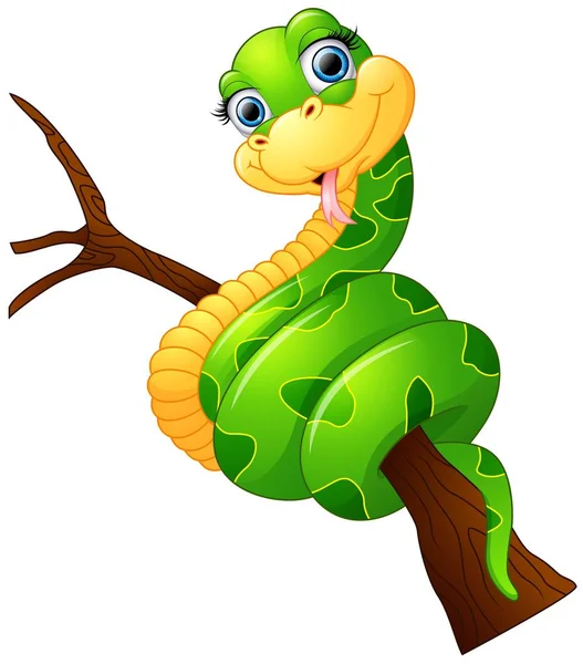 Щаслива зелена змія на гілці — стоковий вектор