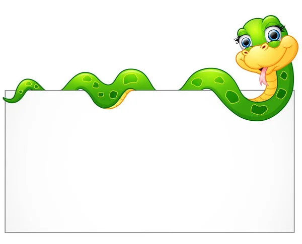 Serpente verde feliz com sinal em branco —  Vetores de Stock