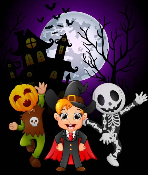 Halloween sfondo con i bambini in costume di Halloween — Vettoriale Stock