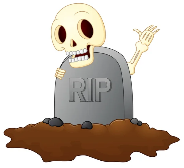 Cartoon skull in graveyard isolated white background — Stock Vector
