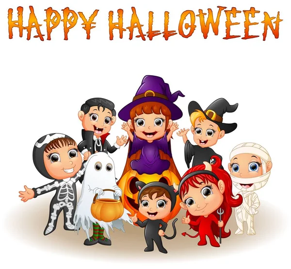 Petits enfants mignons portant des costumes d'Halloween — Image vectorielle