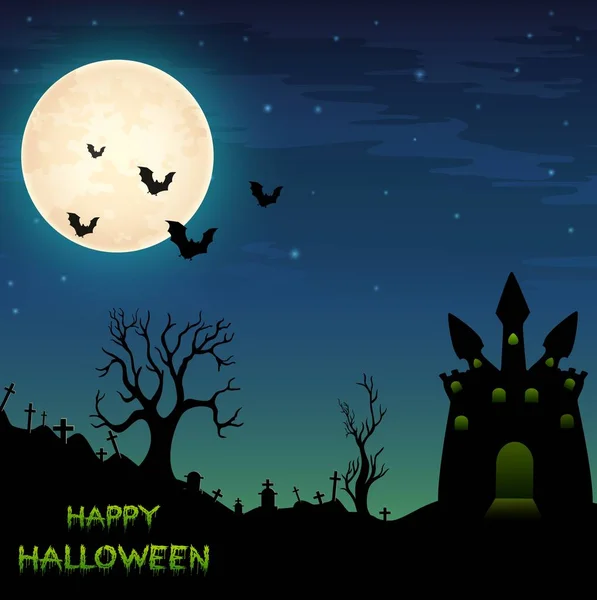 Fondo de noche de Halloween con castillo y murciélagos — Vector de stock