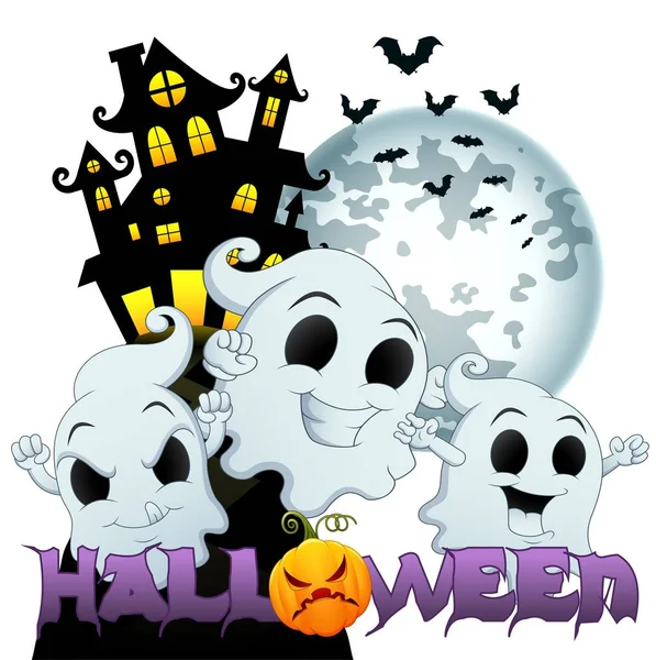 Halloween fundo com casa assustadora halloween e fantasmas —  Vetores de Stock