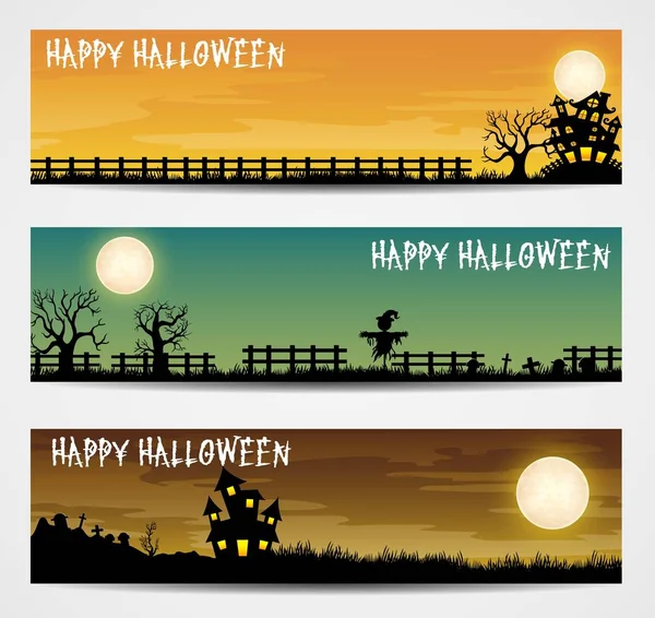 Conjunto de tres banderas de Halloween — Vector de stock