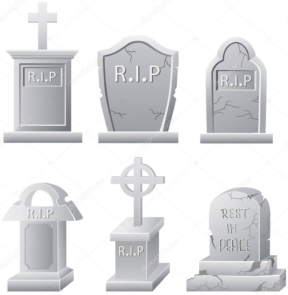 Set of tombstone isolated on white background