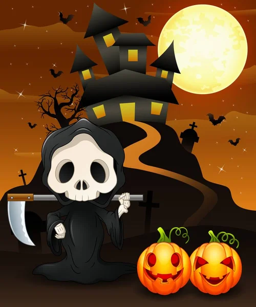 Halloween achtergrond met grim reaper en pompoenen — Stockvector