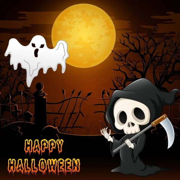Halloween kostymer med Liemannen och flygande spöke — Stock vektor