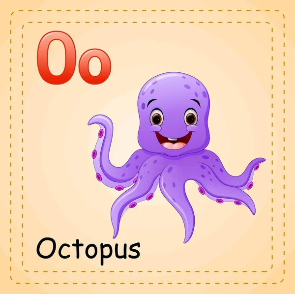 ตัวอักษรสัตว์: O สําหรับ Octopus — ภาพเวกเตอร์สต็อก