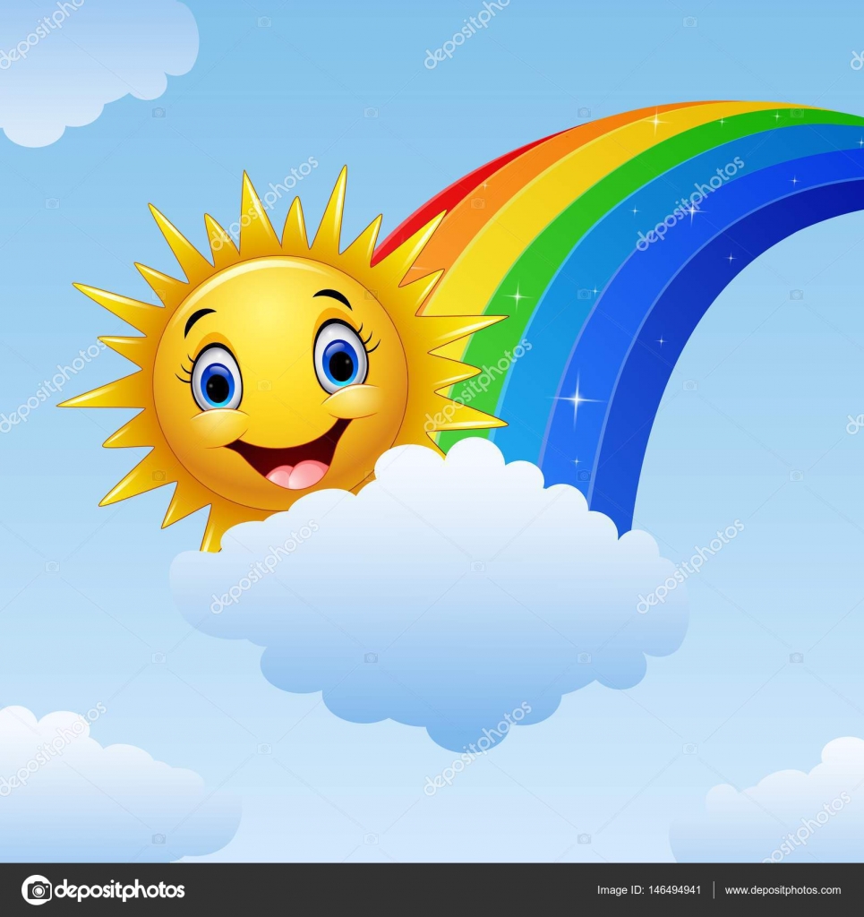 Smiling sun character near the rainbow and clouds Stock Vector Image by  ©dualoro #146494941