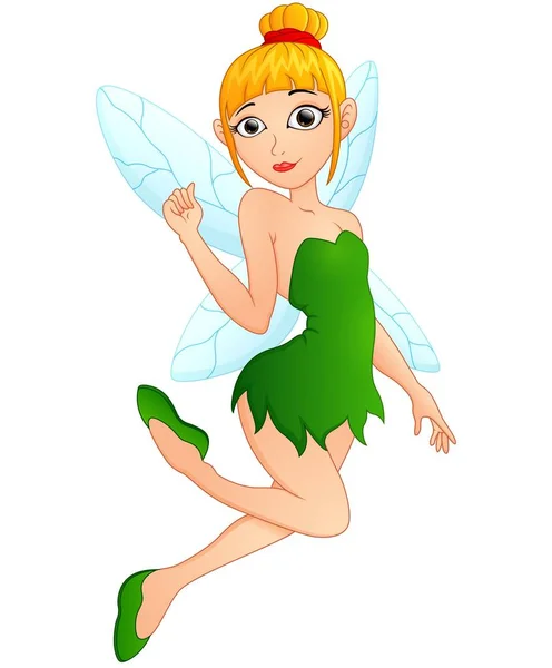 Flygande älva flicka grön klänning — Stock vektor