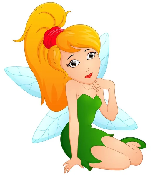 Sexy sitting fairy girl in green dress — Stock Vector