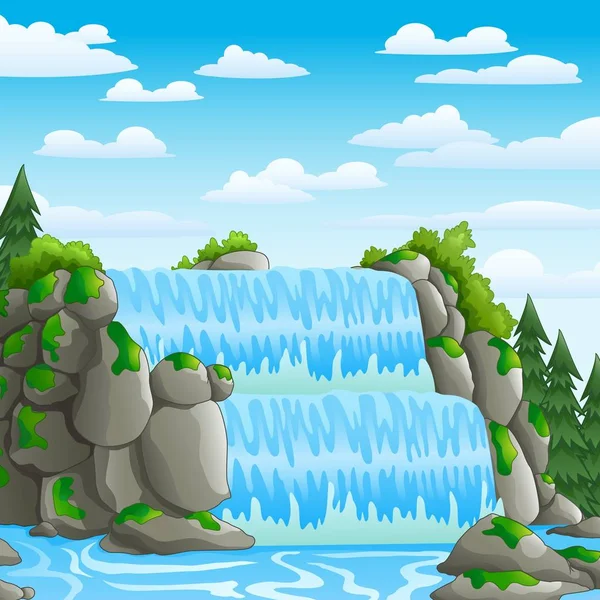 Vattenfall med landskap bakgrunden — Stock vektor