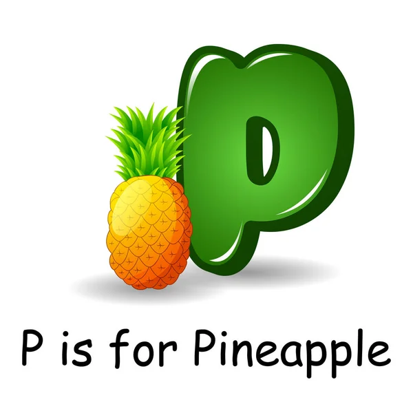 Fruit alphabet: P is for Pineapple — Stock Vector