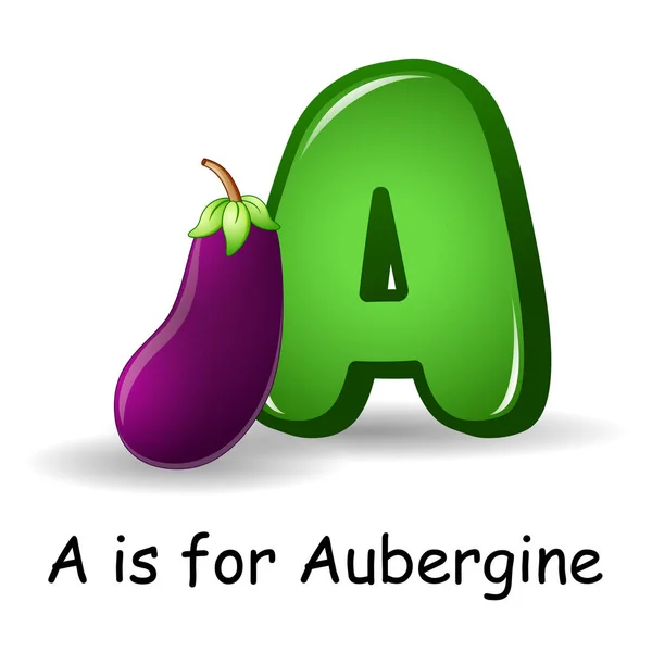 Gemüse-Alphabet: a steht für Aubergine — Stockvektor