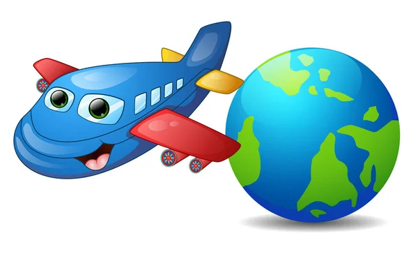 Desenhos animados personagem avião azul — Vetor de Stock