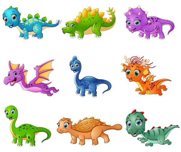 Set of cartoon dinosaurs collections — Stock Vector