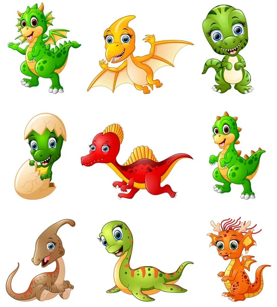 Set of cartoon dinosaurs collections — Stock Vector