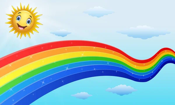 Sole sorridente personaggio vicino all'arcobaleno — Vettoriale Stock