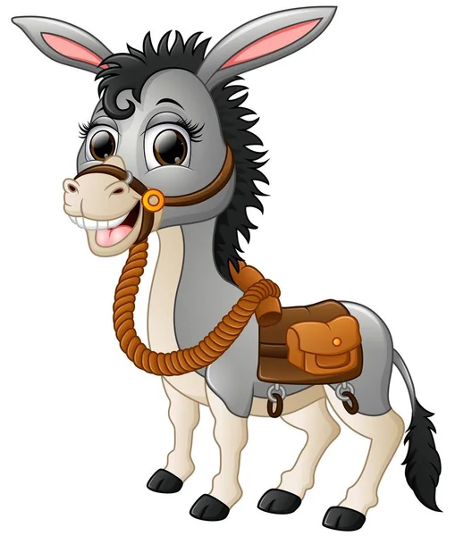 Funny donkey smiling with a saddle — Stock Vector