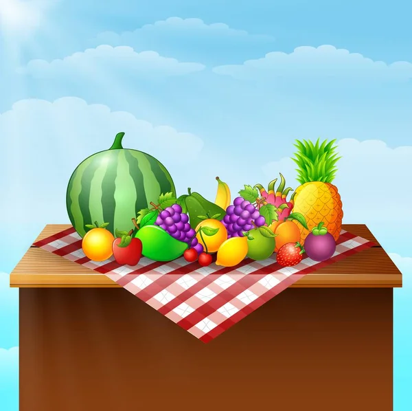 Frutas frescas en la ilustración de mesa — Vector de stock