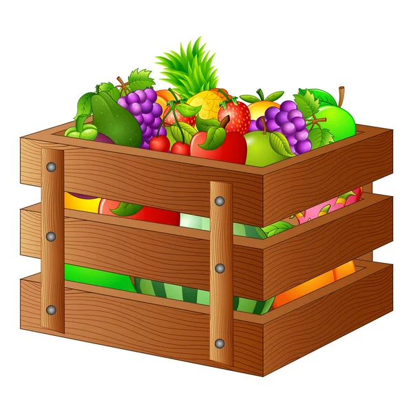 Fresh fruits in a wooden box — Stock Vector