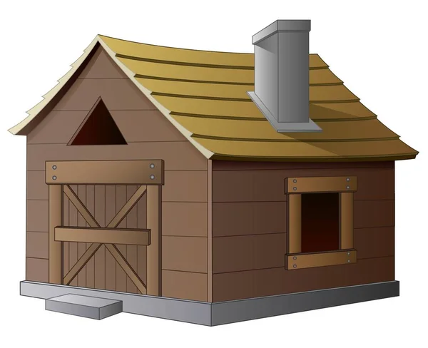 Ξύλινο σπίτι με καμινάδα σε λευκό φόντο — Διανυσματικό Αρχείο