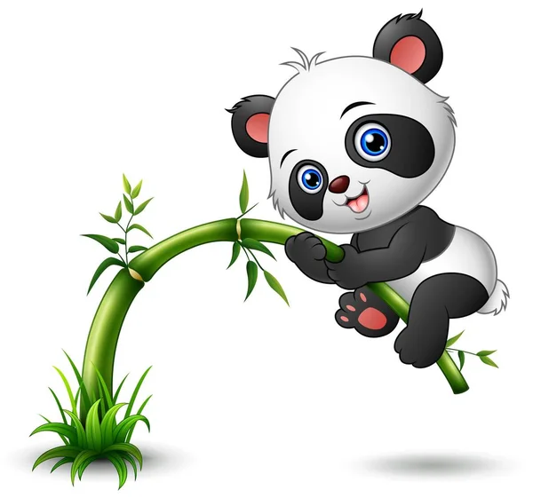 Bayi panda yang lucu memanjat bambu Stok Vektor Bebas Royalti