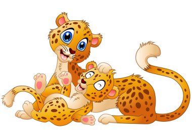 Happy adult cheetah with cub cheetah clipart