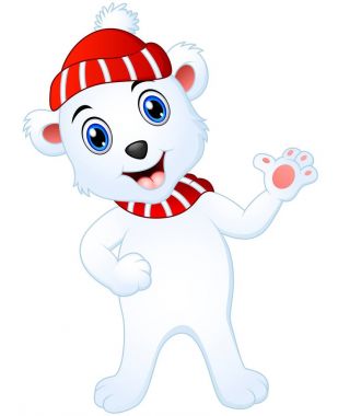 Christmas white polar bear cartoon waving hands clipart