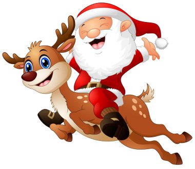 Happy Santa claus riding a reindeer clipart