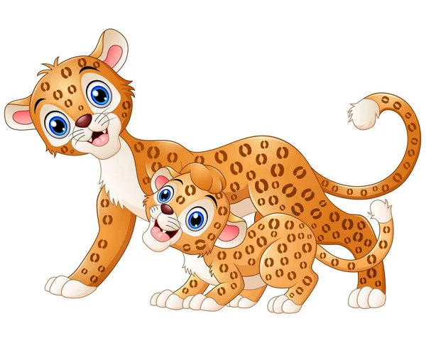Moeder luipaard en cub Luipaard cartoon — Stockvector