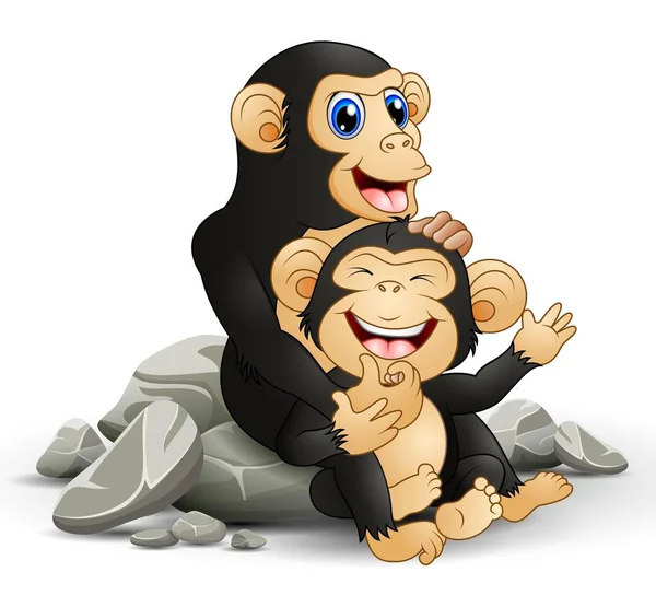 Feliz madre chimpancé abrazar a su bebé chimpancé — Vector de stock