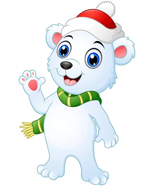 Natal urso polar desenhos animados acenando as mãos —  Vetores de Stock
