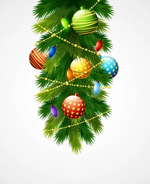 공, 싸구려와 전나무 가지 크리스마스 장식 — 스톡 벡터