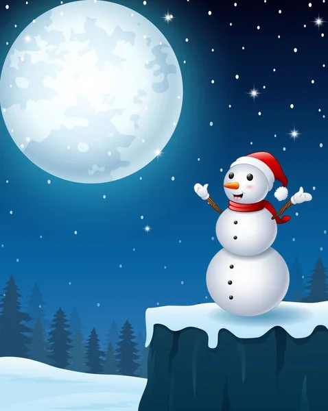 Navidad muñeco de nieve en el fondo de la noche de invierno — Vector de stock
