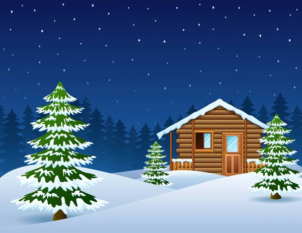 Christmas wooden house with fir trees Stock Illustration