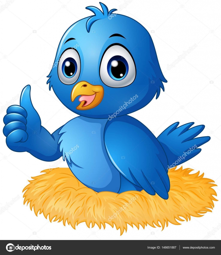 Dessin Animé Mignon Oiseau Bleu Donnant Un Coup De Pouce