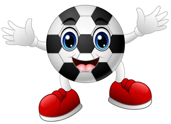Bola de fútbol de dibujos animados levantando las manos — Vector de stock