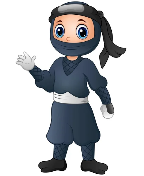 Mignon dessin animé Ninja agitant la main — Image vectorielle